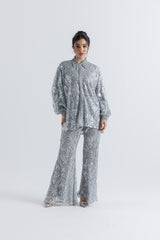 Sequin Wide-Leg Pants with Satin Lining