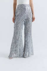 Sequin Wide-Leg Pants with Satin Lining