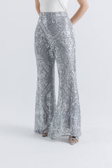 Sequin Wide-Leg Pants with Satin Lining