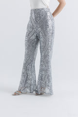 Sequin Wide-Leg Pants with Satin Lining
