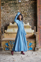 Button Shoulder Flared Maxi Dress - Montania Shop