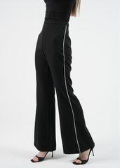 High-Waist Straight-Leg Pants with Embellished Line