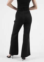 High-Waist Straight-Leg Pants with Embellished Line