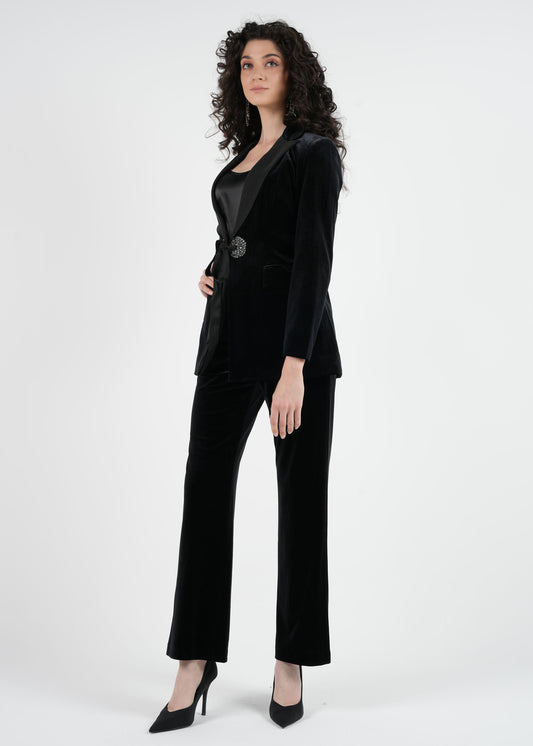 High-Waist Velvet Wide-Leg Pants