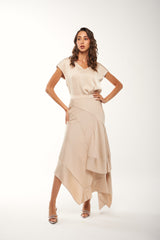 Asymmetrical Satin Ruffle Skirt