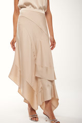 Asymmetrical Satin Ruffle Skirt