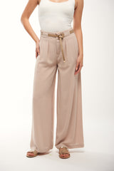 Wide-Leg Tailored Pants with Faux Leather Belt