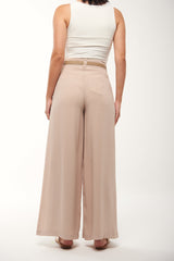 Wide-Leg Tailored Pants with Faux Leather Belt
