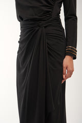 Draped Midi Skirt with Knot Waist and Asymmetric Hem