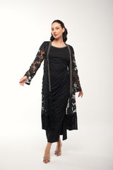 Embroidered Sheer Lace Cardigan with Pearl Beading & Fringe Hem