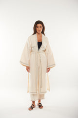 Textured Open-Front Kaftan with Contrast Stitch Detail