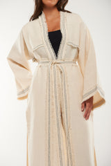 Textured Open-Front Kaftan with Contrast Stitch Detail