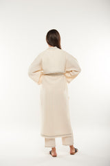 Textured Open-Front Kaftan with Contrast Stitch Detail