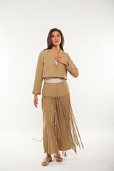 Statement Wide-Leg Pants with Dramatic Fringe Detailing