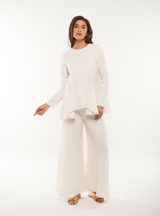 Textured Wide-Leg Pants with Subtle Sheen