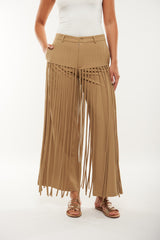 Statement Wide-Leg Pants with Dramatic Fringe Detailing