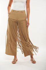 Statement Wide-Leg Pants with Dramatic Fringe Detailing