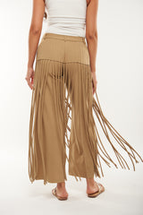 Statement Wide-Leg Pants with Dramatic Fringe Detailing