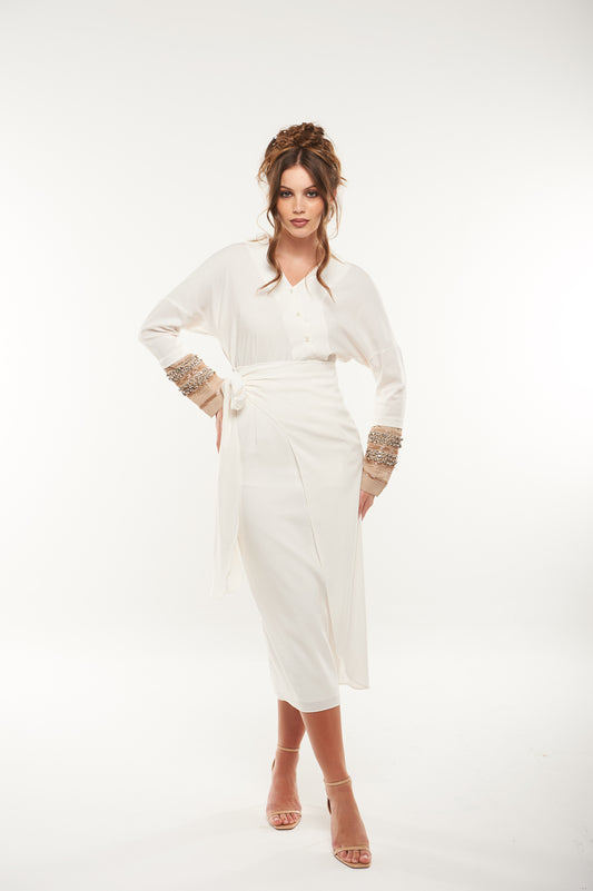 تنورة ميدي أنيقة بتصميم ملفوف مع رباط جانبي