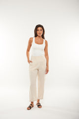 High-Waist Linen Blend Straight Pants