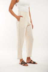 High-Waist Linen Blend Straight Pants