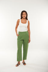 High-Waist Linen Blend Straight Pants