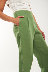 High-Waist Linen Blend Straight Pants