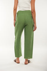 High-Waist Linen Blend Straight Pants