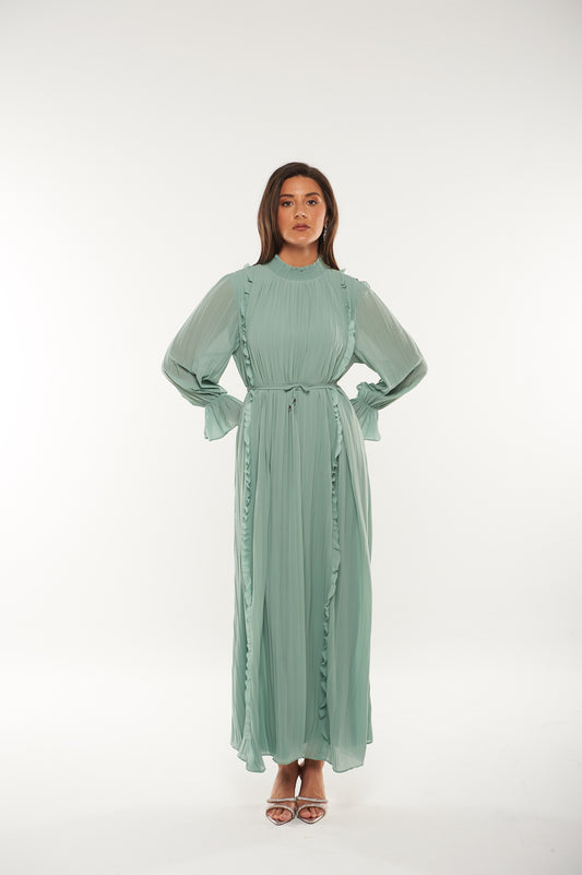 فستان ماكسي طويل مطوي مع تفاصيل كشكش