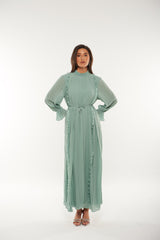 Pleated Long Maxi Dress with Ruffle Details