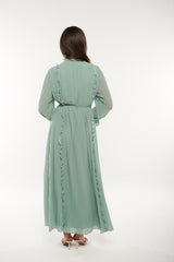 Pleated Long Maxi Dress with Ruffle Details