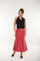 Satin Flared Midi Skirt