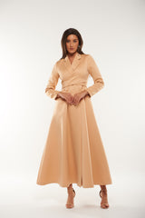Wrap-Style Blazer Maxi Dress with Single Button Closure
