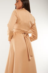 Wrap-Style Blazer Maxi Dress with Single Button Closure