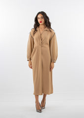 Structured Midi Dress with Embellished Puff Sleeves - Montania Shop