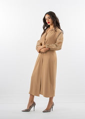 Structured Midi Dress with Embellished Puff Sleeves - Montania Shop