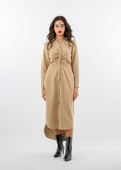 Suede Midi Shirt Dress with Ruched Front Detail - Montania Shop