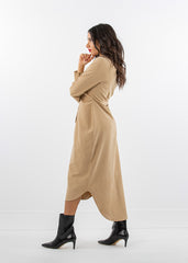 Suede Midi Shirt Dress with Ruched Front Detail - Montania Shop