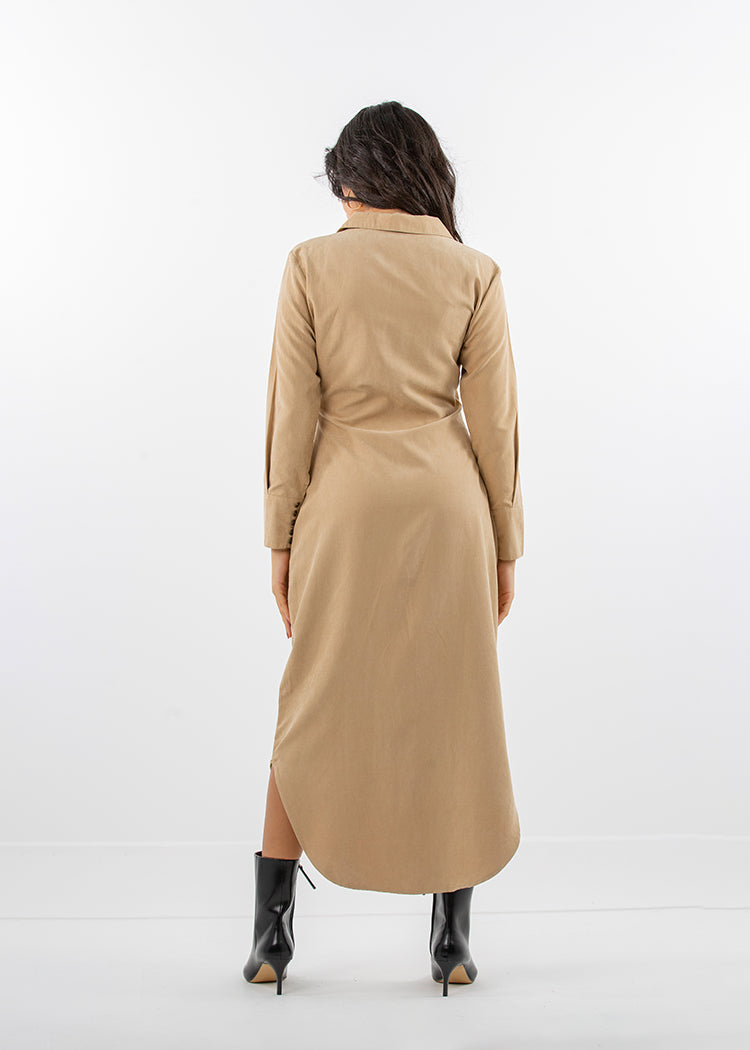 Suede Midi Shirt Dress with Ruched Front Detail - Montania Shop