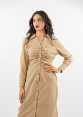 Suede Midi Shirt Dress with Ruched Front Detail - Montania Shop