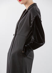 Long Tailored Coat Dress with Velvet Embellished Sleeves - Montania Shop