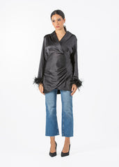 2306200-Long Sleeve Top with Feather Cuff Detail - Montania Shop
