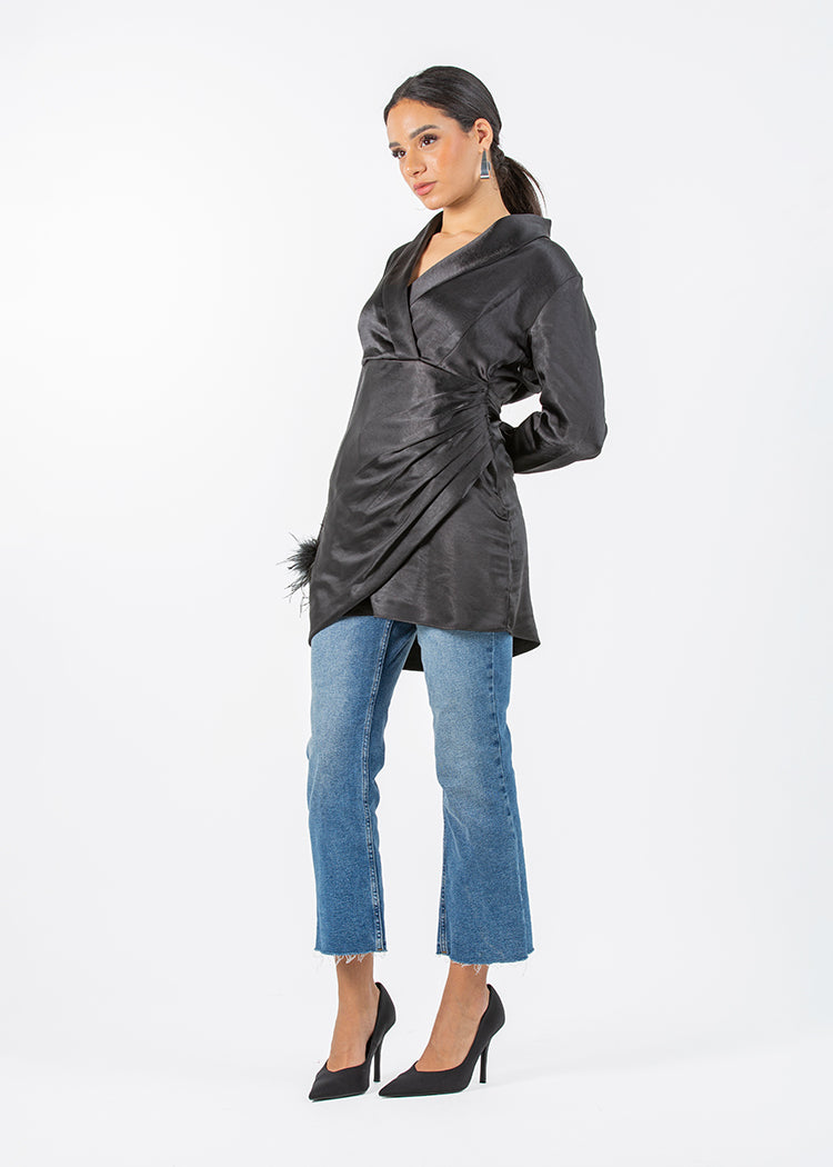 2306200-Long Sleeve Top with Feather Cuff Detail - Montania Shop