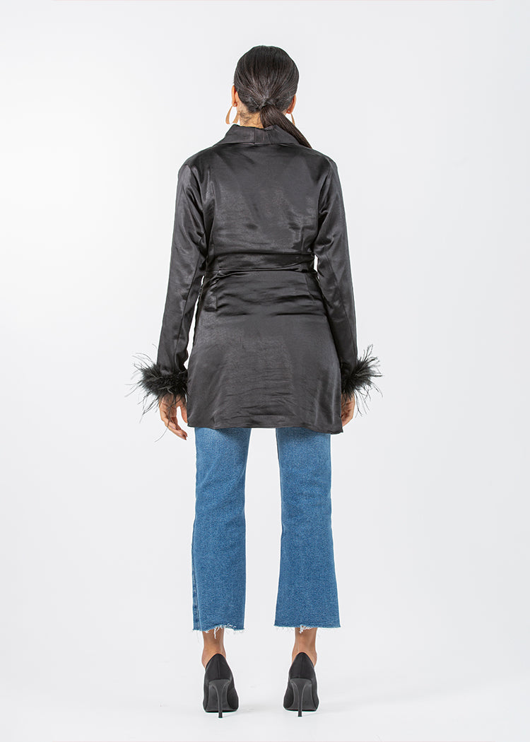 2306200-Long Sleeve Top with Feather Cuff Detail - Montania Shop