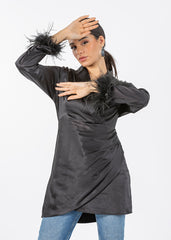 2306200-Long Sleeve Top with Feather Cuff Detail - Montania Shop