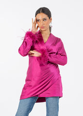 2306200-Long Sleeve Top with Feather Cuff Detail - Montania Shop