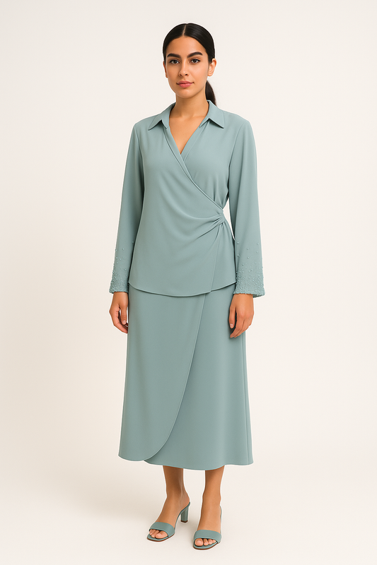 تنورة ميدي ملفوفة بتصميم درابيه