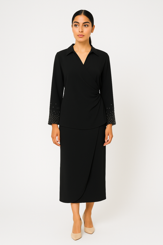 تنورة ميدي ملفوفة بتصميم درابيه