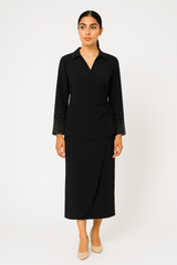 Draped Wrap-Style Midi Skirt