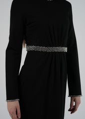 Elegant Crystal Embellished Maxi Dress with Lace Waist Details
